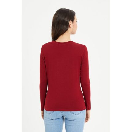 Red Basic Round Neck Long Sleeves T Shirt
