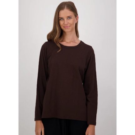 Chocolate Brown Basic Round Neck Long Sleeves T Shirt