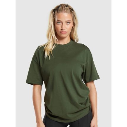Olive Green Oversized Basic Round Neck T-Shirt