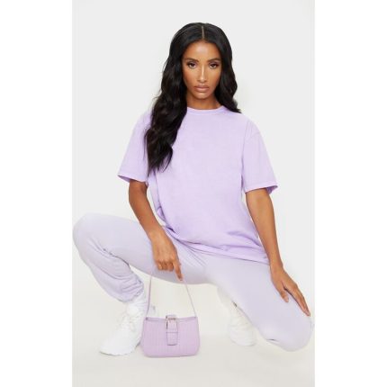 Lilac Oversized Basic Round Neck T-Shirt