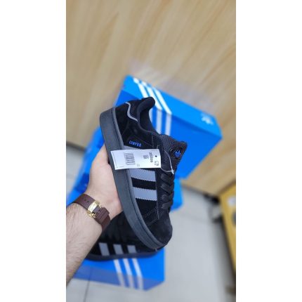 ADIDAS CAMPUS 00S ALL BLACK & BLUE LOGO.