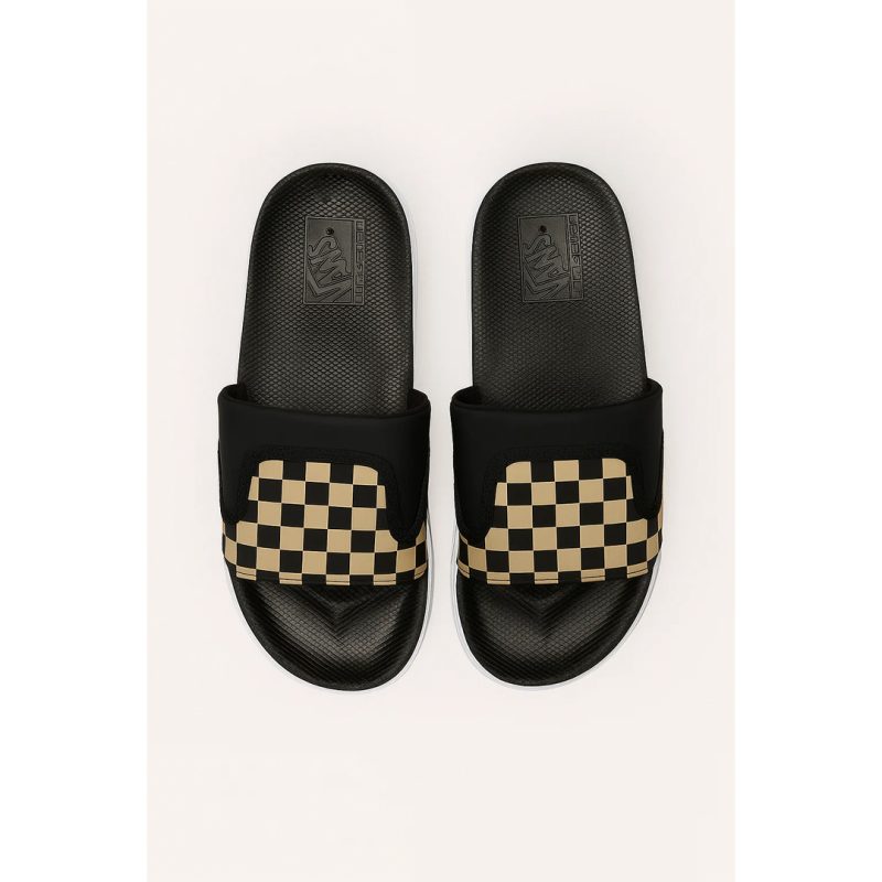 VANS OF THE WALL BLACK BEIGE CHECKER SLIDE