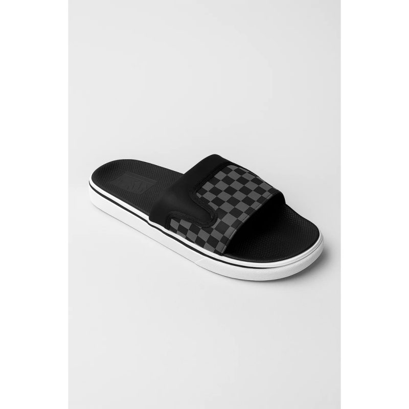 VANS OF THE WALL BLACK GREY CHECKER SLIDE