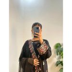 Black Cotton 3-Piece Suit with Colorful Embroidery & Chiffon Dupatta. - Image 6