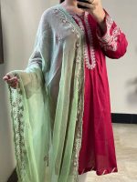 Deep red 3-piece cotton suit - Image 2