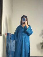 Elegant teal blue 3-piece stitched suit. - Image 4