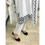 Premium White Cotton 3-Piece Embroidered Suit with Black Thread Work