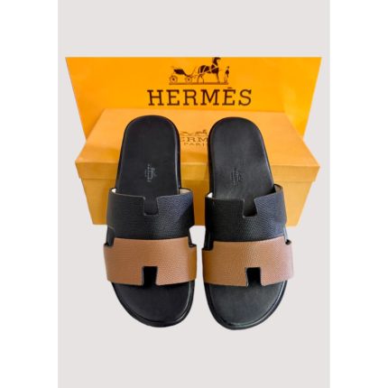 HERMÈS IZMIR TWO TONE BLACK BROWN SLIDE MEN