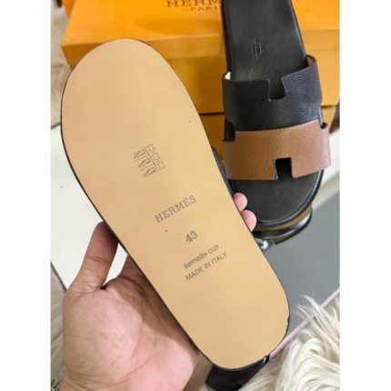 HERMÈS IZMIR TWO TONE BLACK BROWN SLIDE MEN