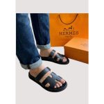 HERMÈS IZMIR BLACK SLIDE MEN D1