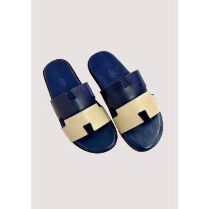 HERMÈS IZMIR TWO TONE NAVY CREAM SLIDE MEN