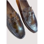 LOUIS VUITTON BROWN EMBOSSED LOGO FORMAL MEN SHOES.