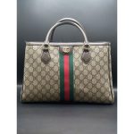 GUCCI OPHIDIA MEDIUM TOTE GG HANDLE BAG BROWN.