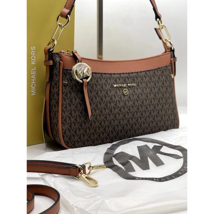 MICHAEL KORS LUXE POCHETTE SHOULDER BAG BROWN.