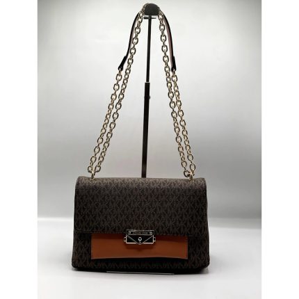 MICHAEL KORS CECE BROWN MEDIUM LOGO SHOULDER BAG.