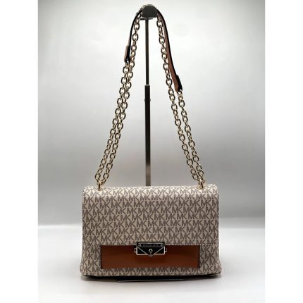 MICHAEL KORS CECE BEIGH MEDIUM LOGO SHOULDER BAG.