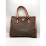 MICHAEL KORS MEDIUM CHANTAL LOGO SATCHEL BROWN BAG .