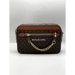 MICHAEL KORS JET SET LOGO LIGHT CROSSBODY BAG BROWN.