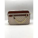 MICHAEL KORS JET SET LOGO LIGHT CROSSBODY BAG BEIGE.