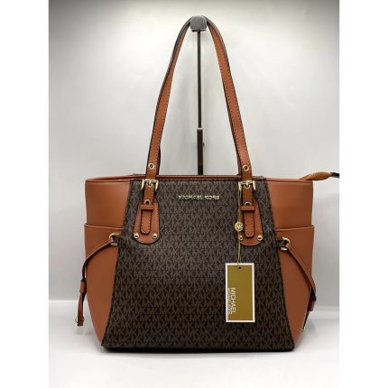 MICHAEL KORS VOYAGER TOTE MK BROWN SIGNATURE BAG.