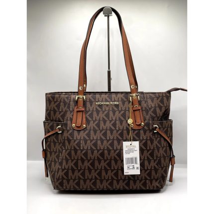 MICHAEL KORS VOYAGER TOTE MK COFFEE SIGNATURE BAG.