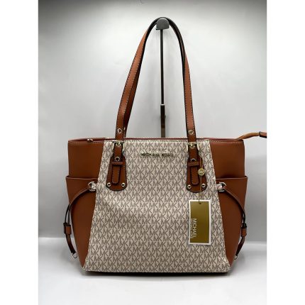 MICHAEL KORS VOYAGER TOTE MK BEIGE SIGNATURE BAG.