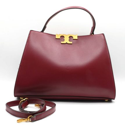 TORY BURCH MAROON ELEANOR SATCHEL HANDBAG.