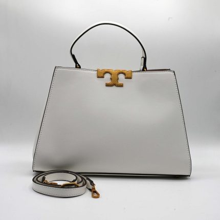 TORY BURCH WHITE ELEANOR SATCHEL HANDBAG.