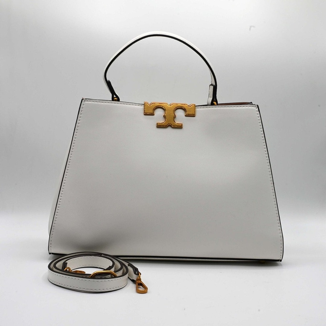 TORY BURCH WHITE ELEANOR SATCHEL HANDBAG.