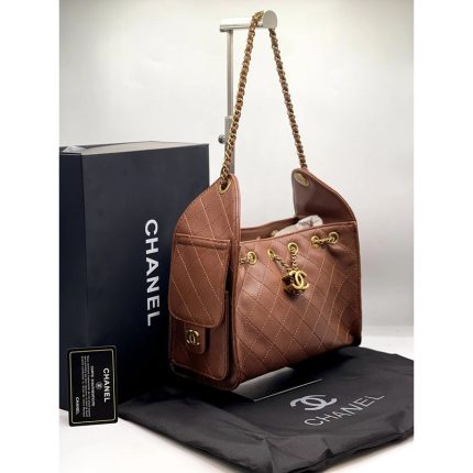 CNEL CAVIAR BROWN MINI 25 SMALL HANDBAG.