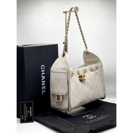 CNEL CAVIAR WHITE MINI 25 SMALL HANDBAG.