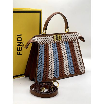 FENDI PEEKABOO ISEEU BROWN BLUE SMALL HANDBAG.
