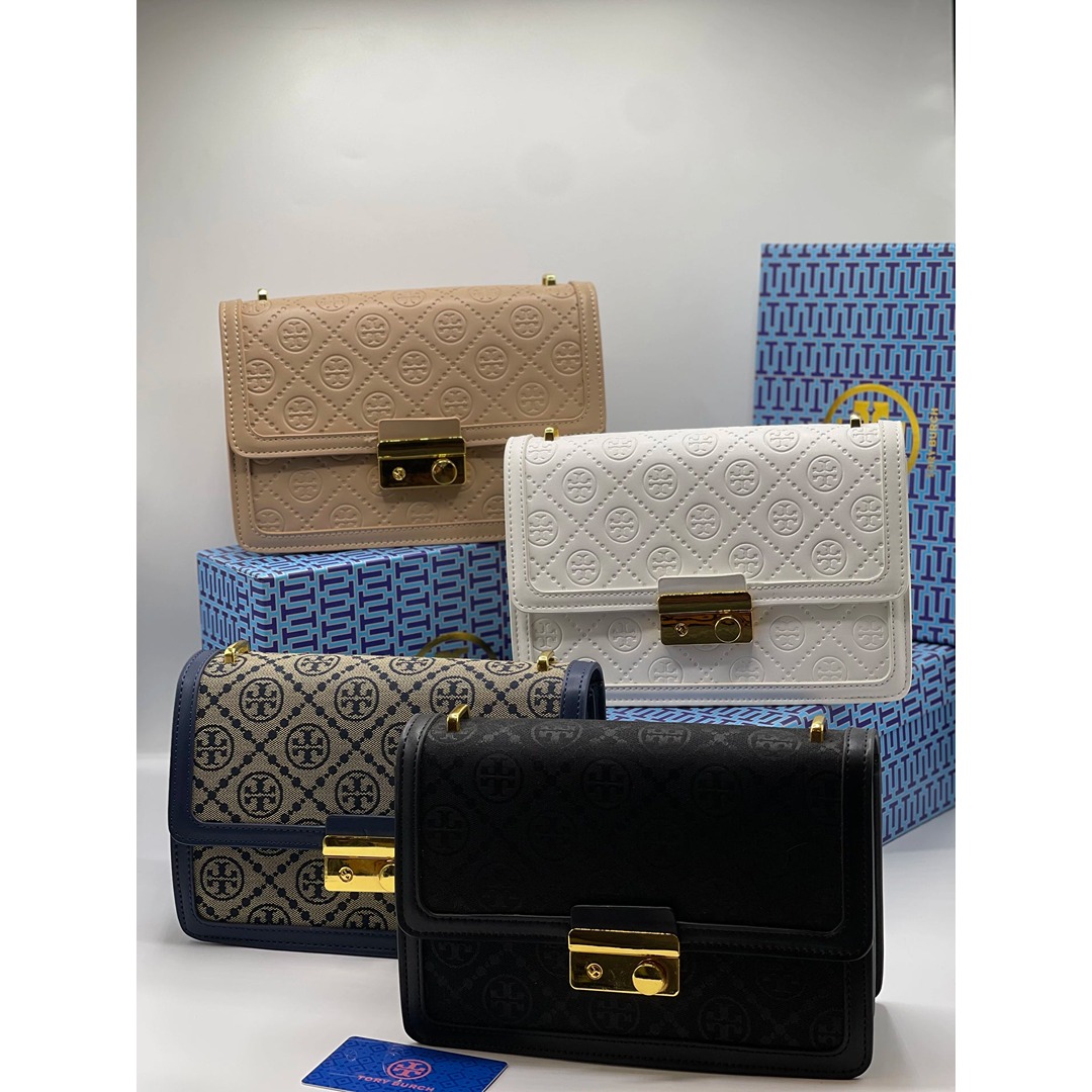 TORY BURCH BLUE T MONOGRAM SHOULDER BAG.