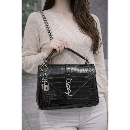YSL COLLEGE MEDIUM IN QUILTED BLACK MONOGRAM