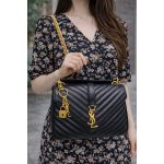 YSL COLLEGE MEDIUM IN QUILTED BLACK-GOLDAN MONOGRAM
