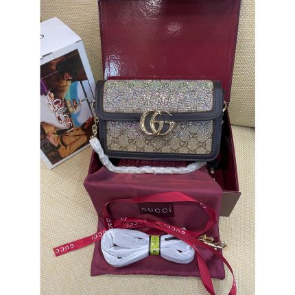 GUCCI GO SMALL GG CANVAS COFFEE SHOULDER BAG