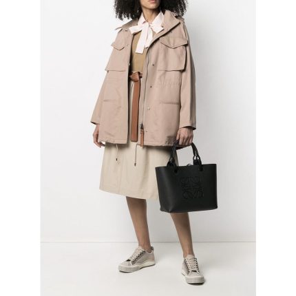 LOEWE ANAGRAM SMALL BLACK LEATHER TOTE BAG