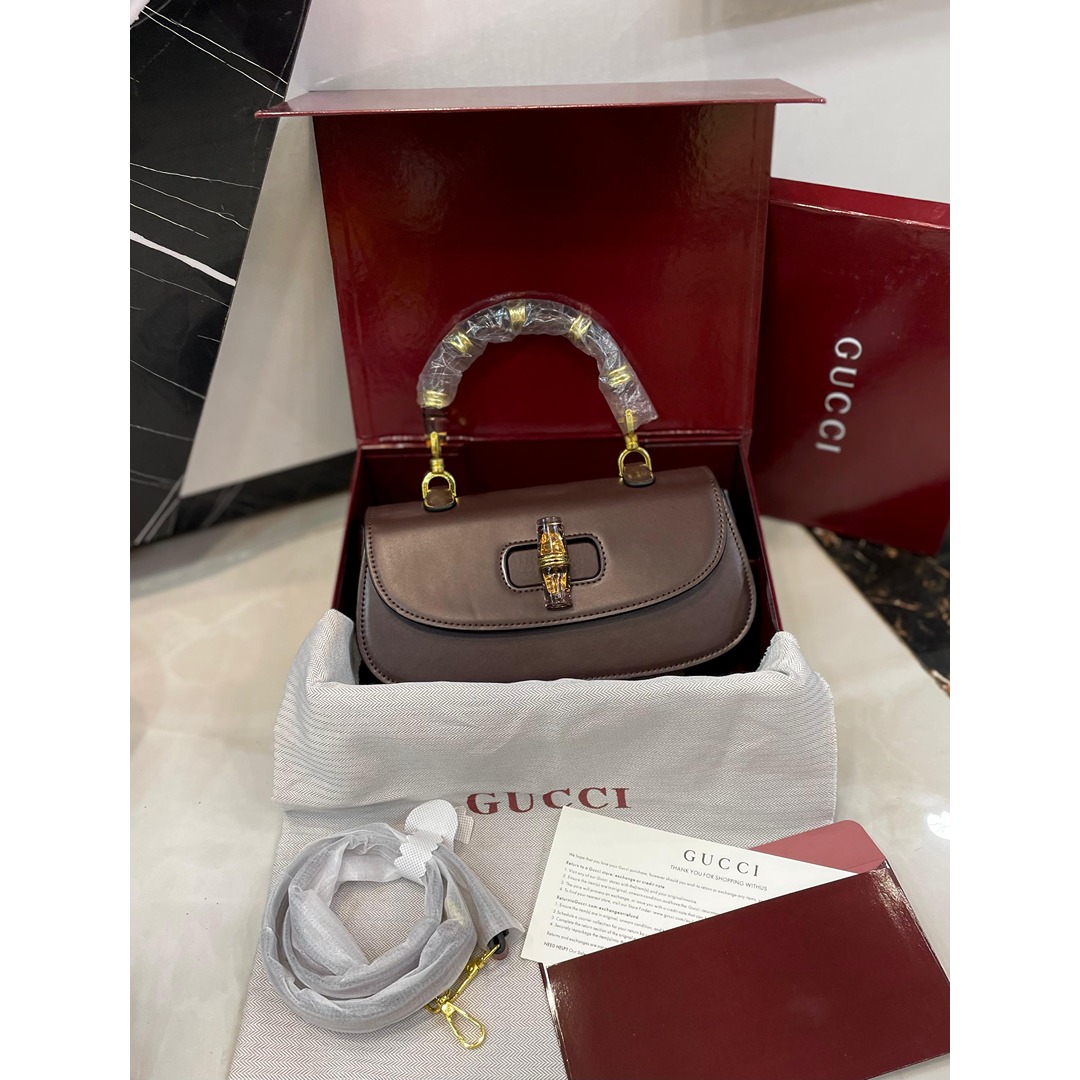 GUCCI BAMBOO 1947 TOP HANDLE MINI CHOCOLATE BROWN BAG