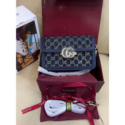 GUCCI GO SMALL GG CANVAS NAVY SHOULDER BAG