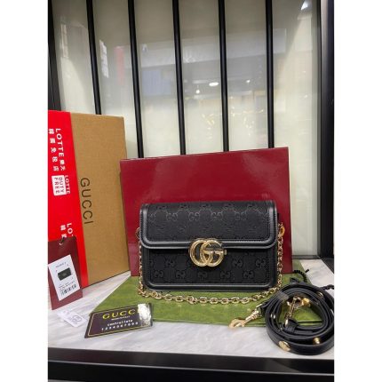 GUCCI GO SMALL GG CANVAS ALL BLACK SHOULDER BAG
