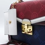 ALDO EMALINE MONOGRAM TOP MAROON NAVY HANDLE BAG.