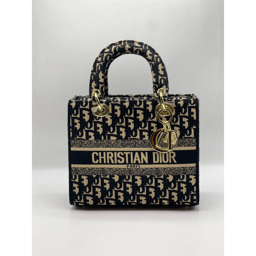 CHRISTIAN DIOR LADY D LITE BLACK SIGNATURE BAG .