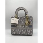 CHRISTIAN DIOR LADY D LITE GRAY SIGNATURE BAG.