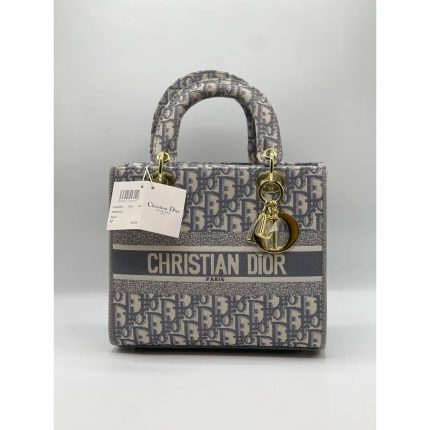 CHRISTIAN DIOR LADY D LITE GRAY SIGNATURE BAG.