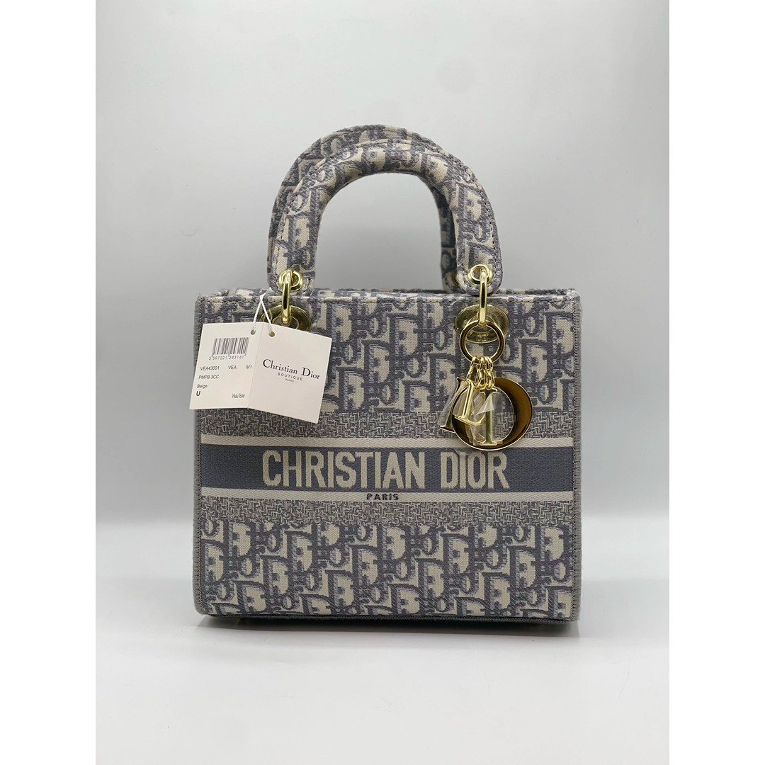 CHRISTIAN DIOR LADY D LITE GRAY SIGNATURE BAG.