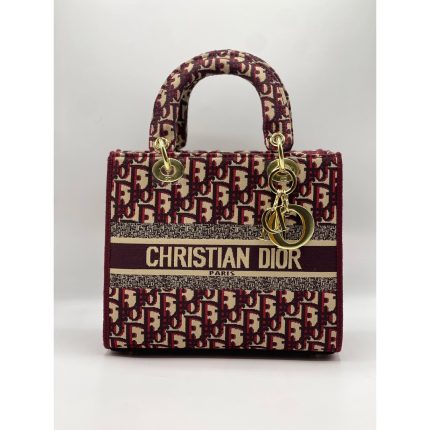 CHRISTIAN DIOR LADY D LITE MAROON SIGNATURE BAG