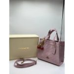 COACH SIGNATURE PINK PATENT MINI TOTE BAG WITH CHERRY CHARM