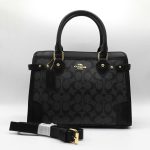 COACH DARCIE CARRYALL SIGNATURE BLACK CROSSBODY BAG .