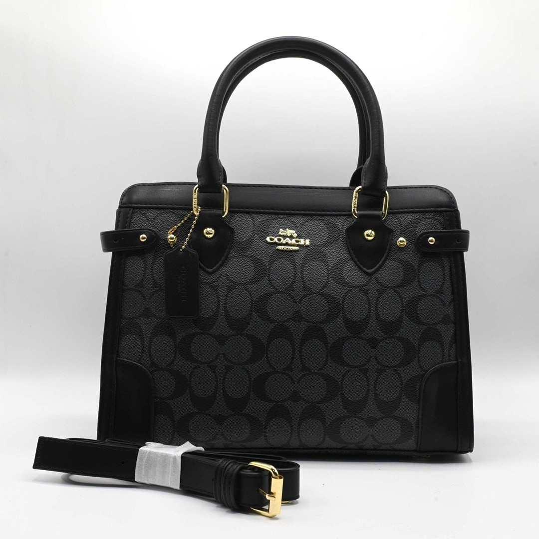 COACH DARCIE CARRYALL SIGNATURE BLACK CROSSBODY BAG .