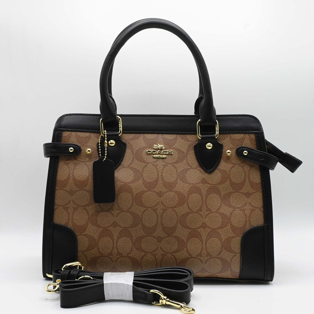 COACH DARCIE CARRYALL SIGNATURE CAMEL CROSSBODY BAG